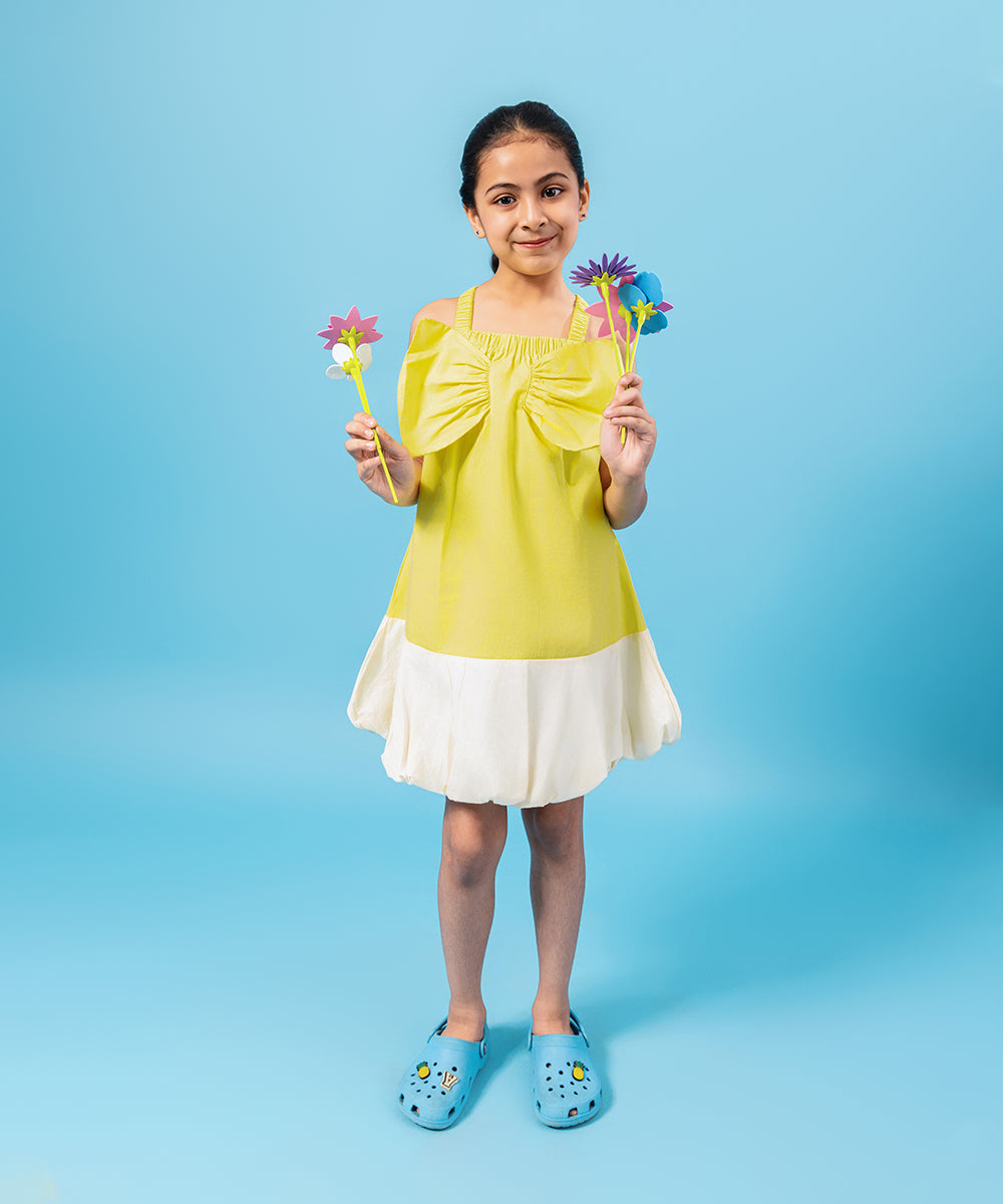 Candy Bow Girls Dress - Marshmallow