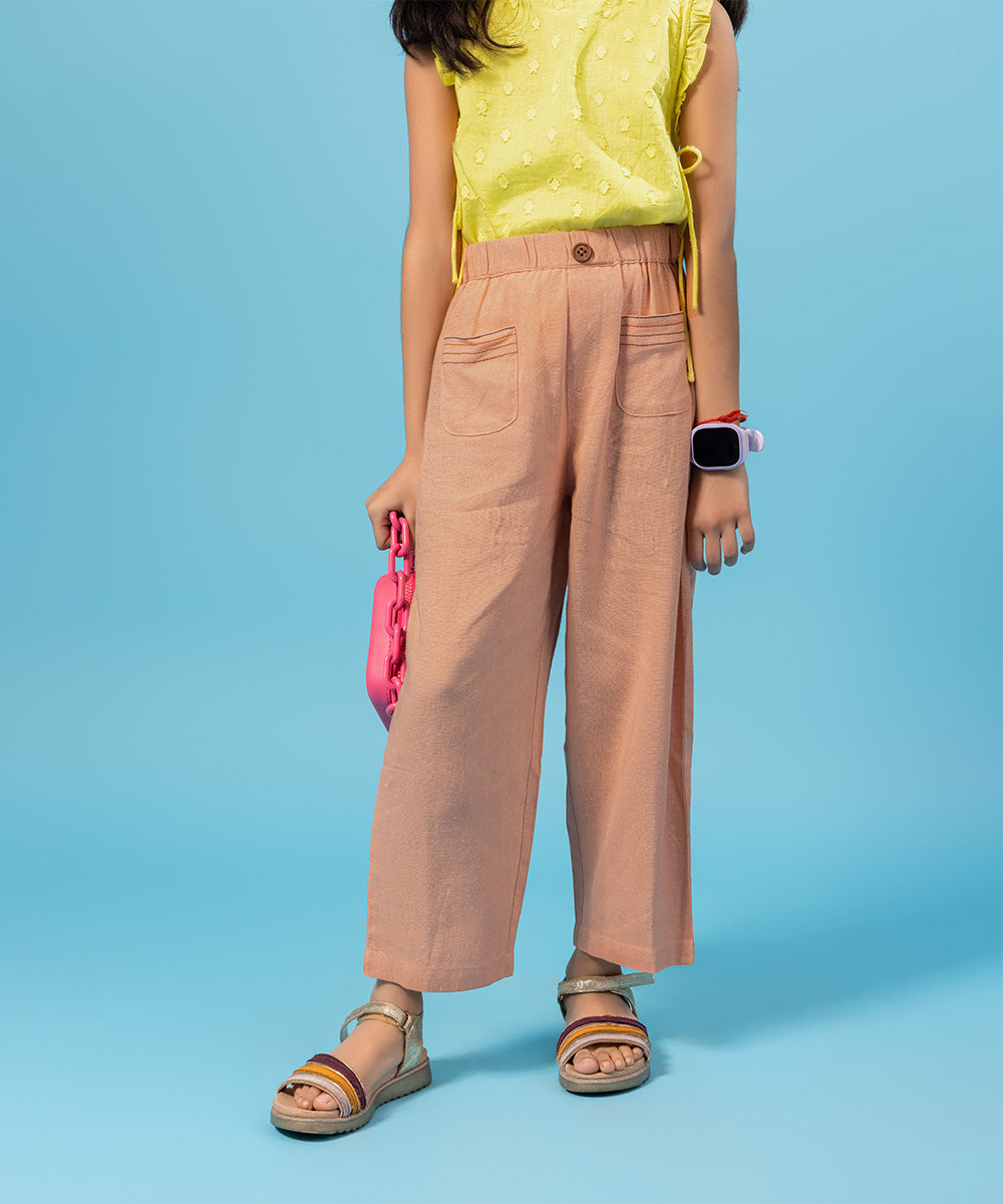 Happy Thread Linen Girls Pants - Peach Bud