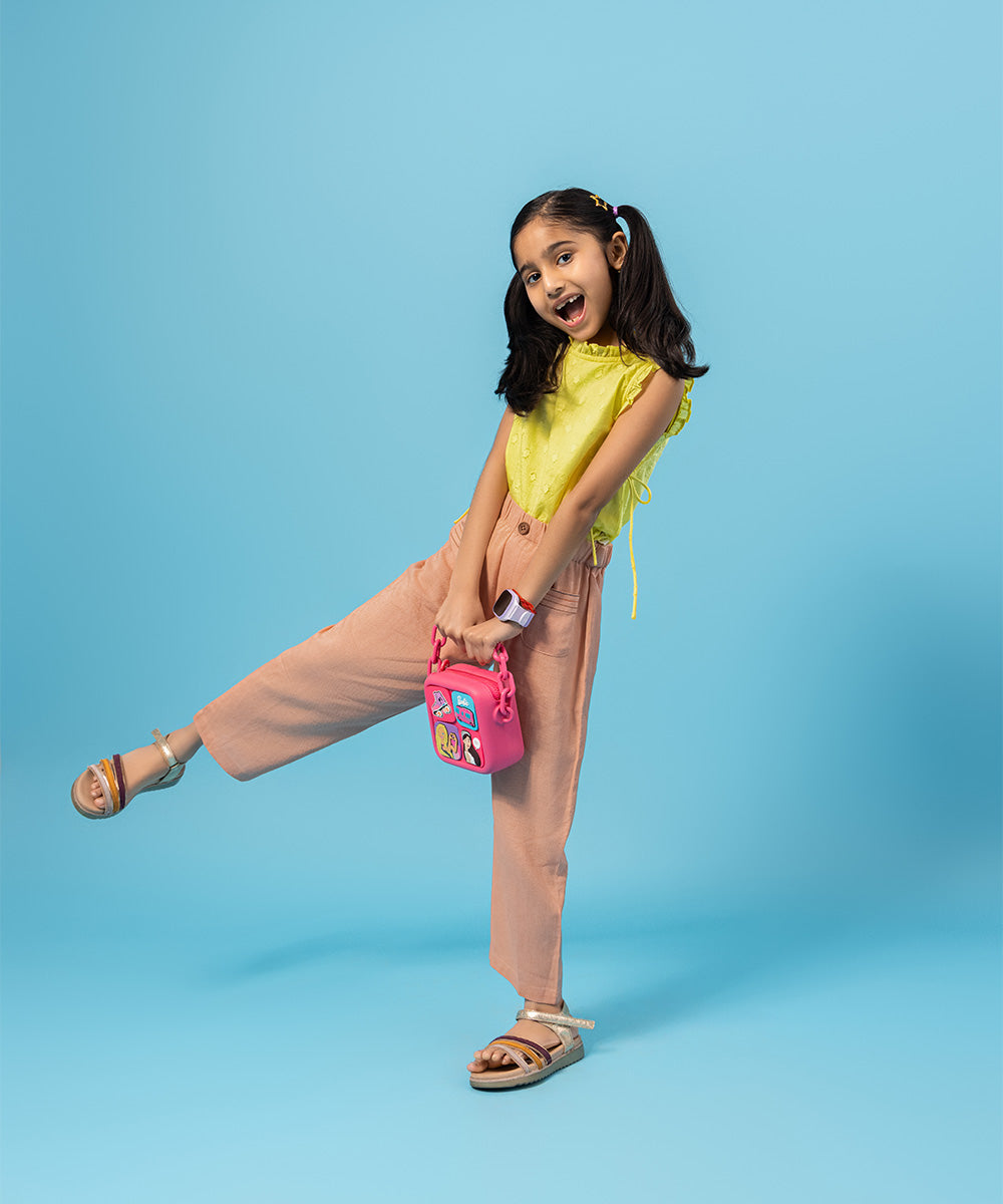 Happy Thread Linen Girls Pants - Peach Bud
