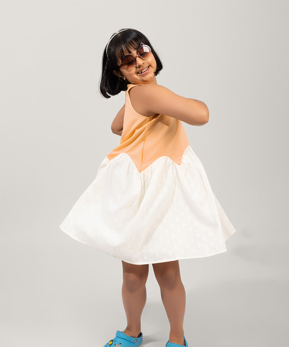 Ocean Wave Girls Dress - Peach Melon & Marshmallow