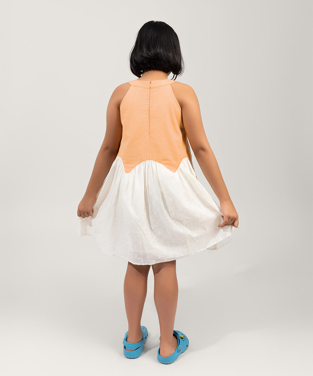Ocean Wave Girls Dress - Peach Melon & Marshmallow