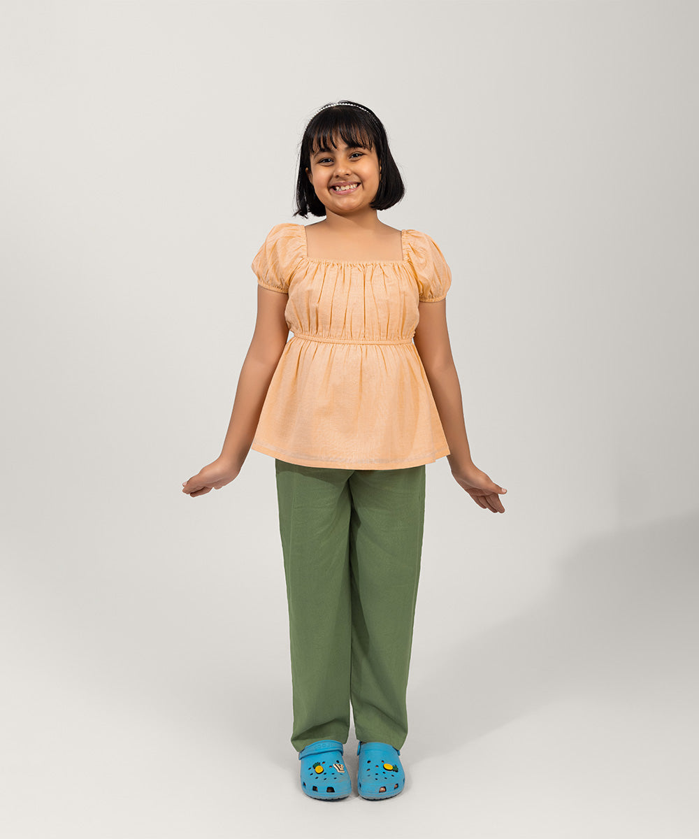 Fusion Flow Girls Co-ord Sets - Pastel Peach & Moss Green