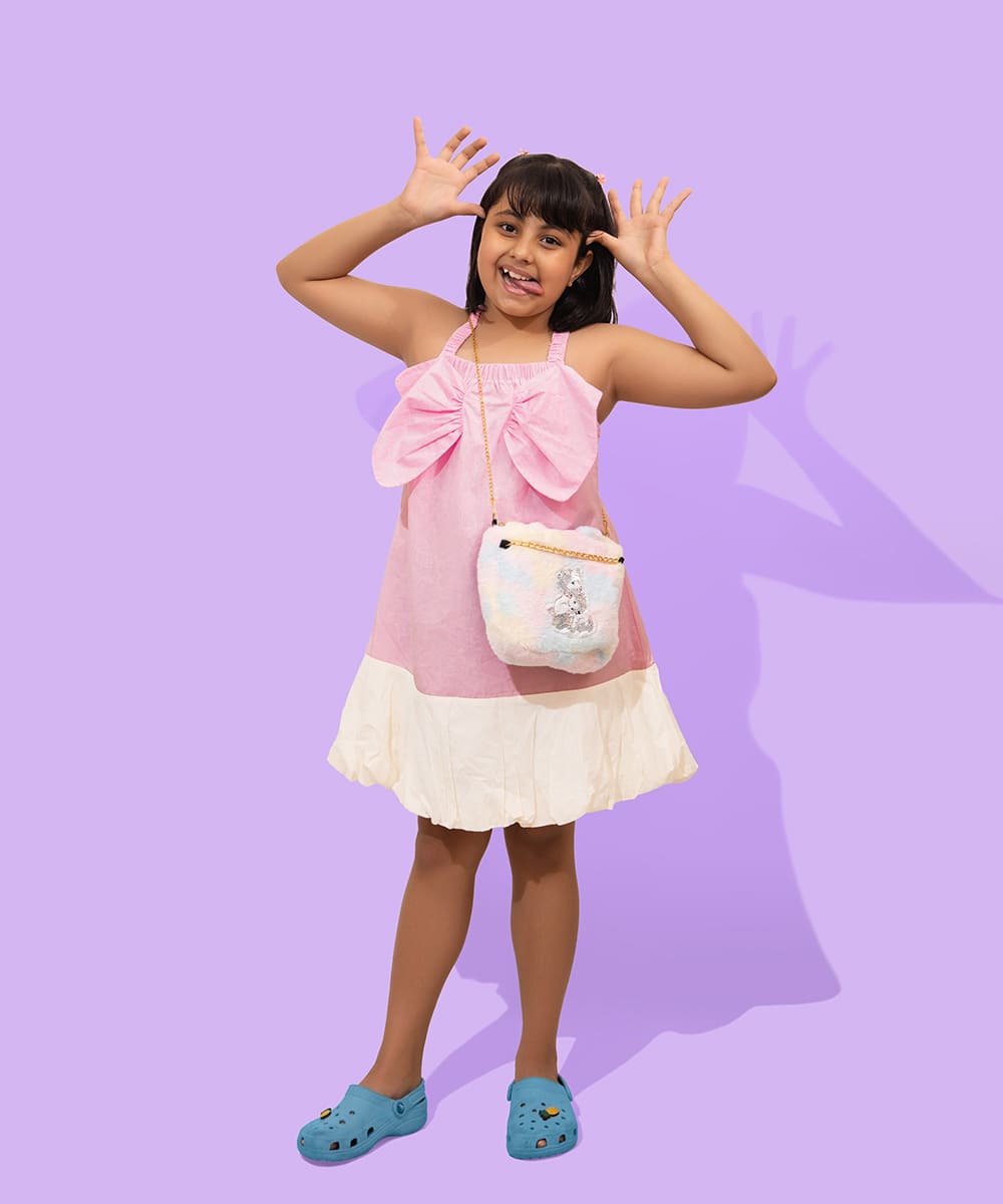 Candy Bow Girls Dress - Blush Pink