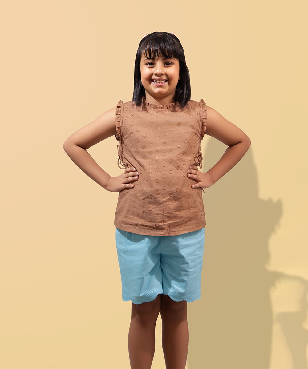 Blossom Breeze Sleeveless Girls Top - Mocha Mousse