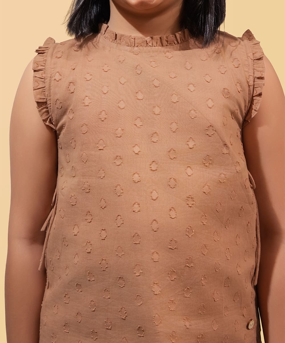Blossom Breeze Sleeveless Girls Top - Mocha Mousse