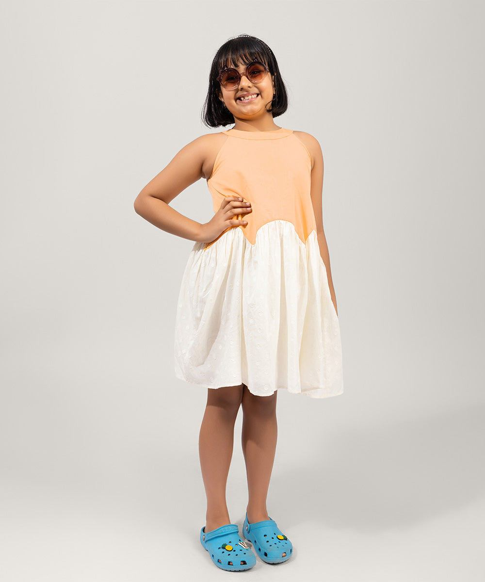 Ocean Wave Girls Dress - Peach Melon & Marshmallow
