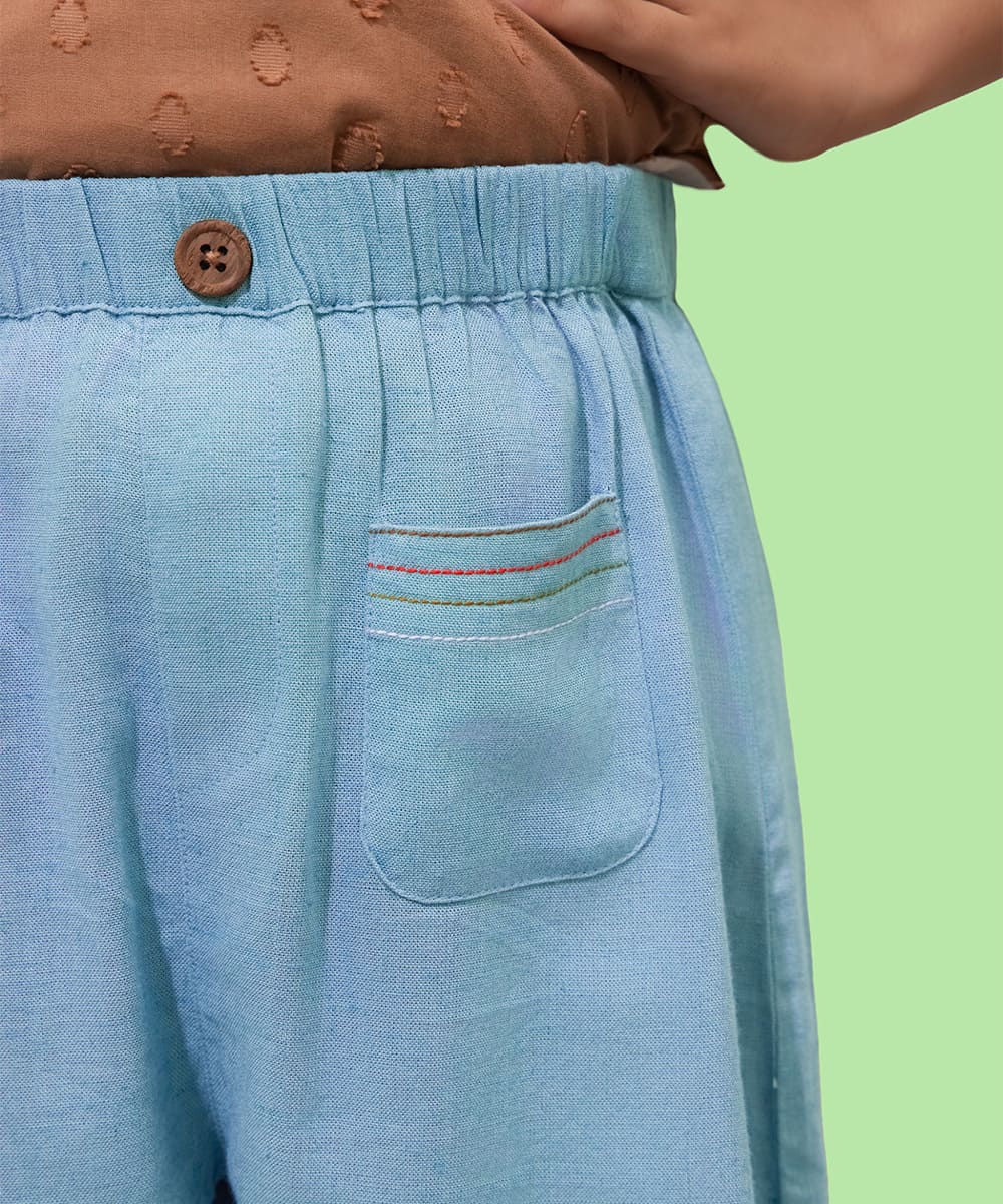 Happy Thread Linen Girls Pants - Dusty Torquoise