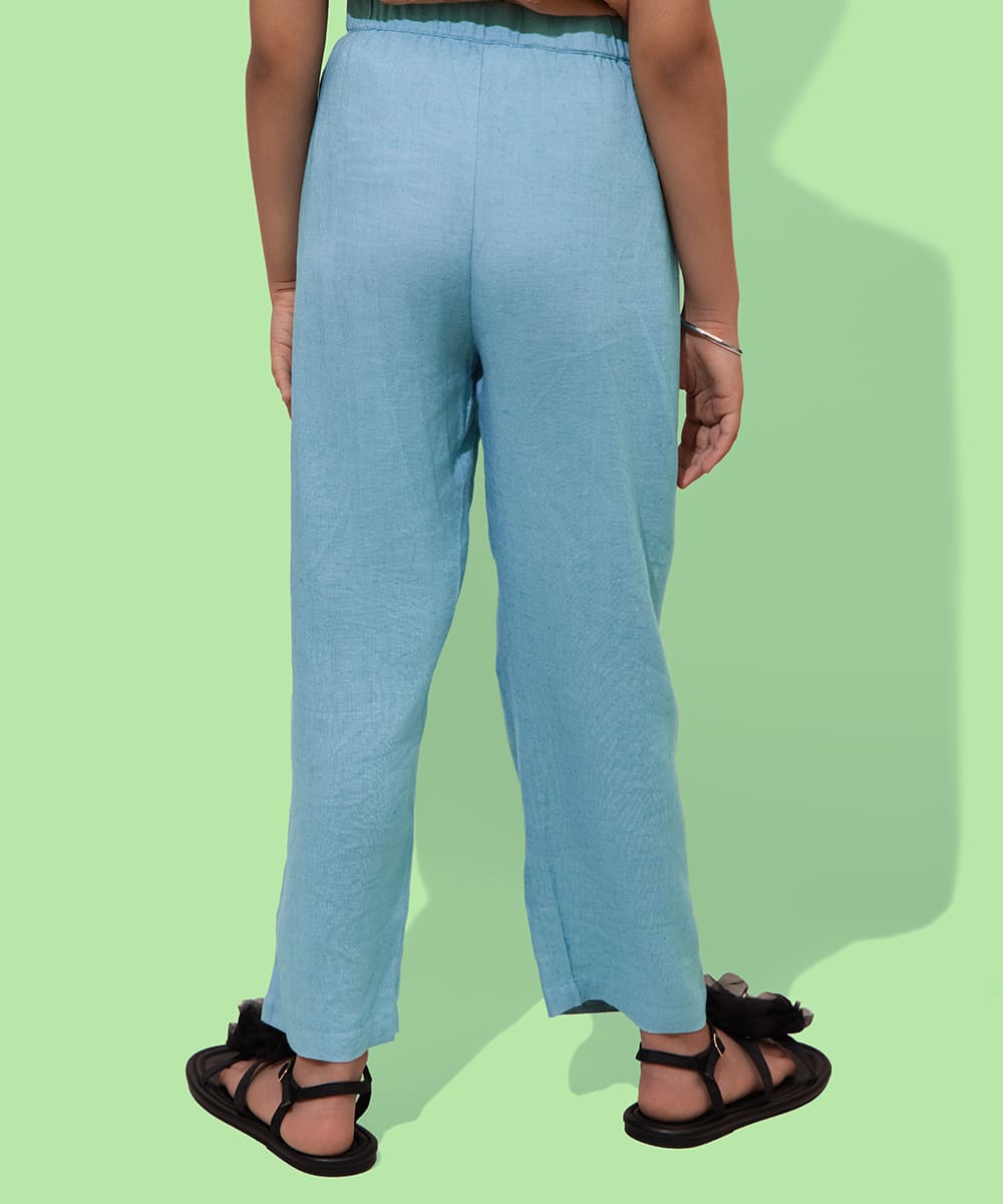 Happy Thread Linen Girls Pants - Dusty Torquoise