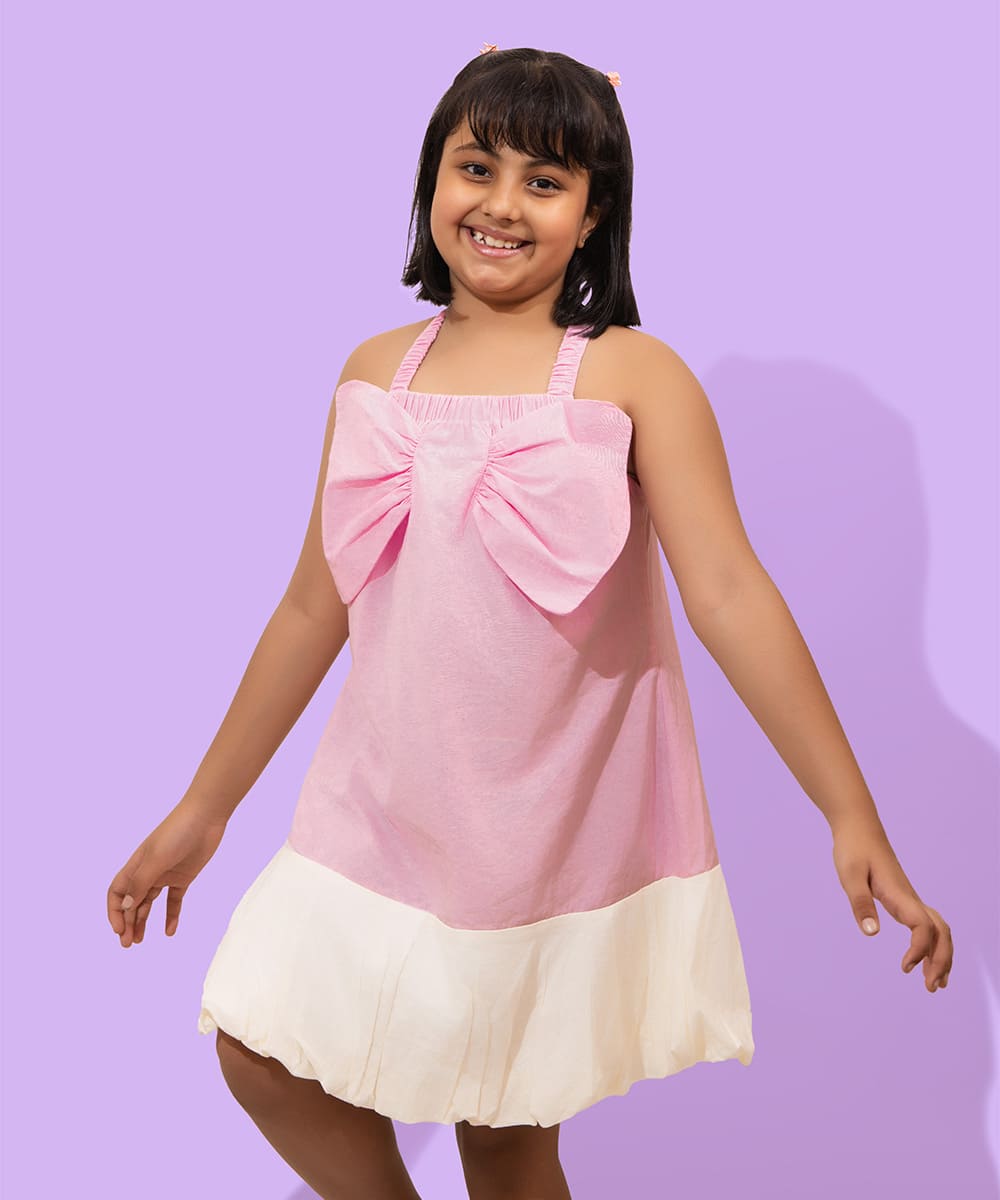Candy Bow Girls Dress - Blush Pink