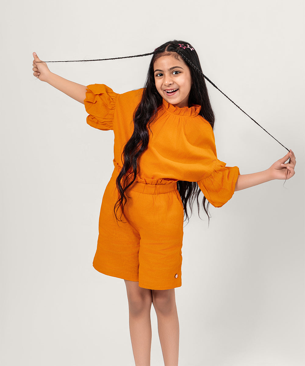 Frill Pop Girls Co-ord Sets - Sunset Orange