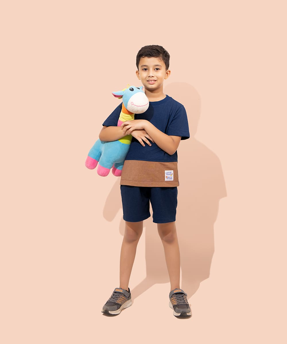 Round The Clock Boys Co-Ord - Midnight Blue & Burnt Brick