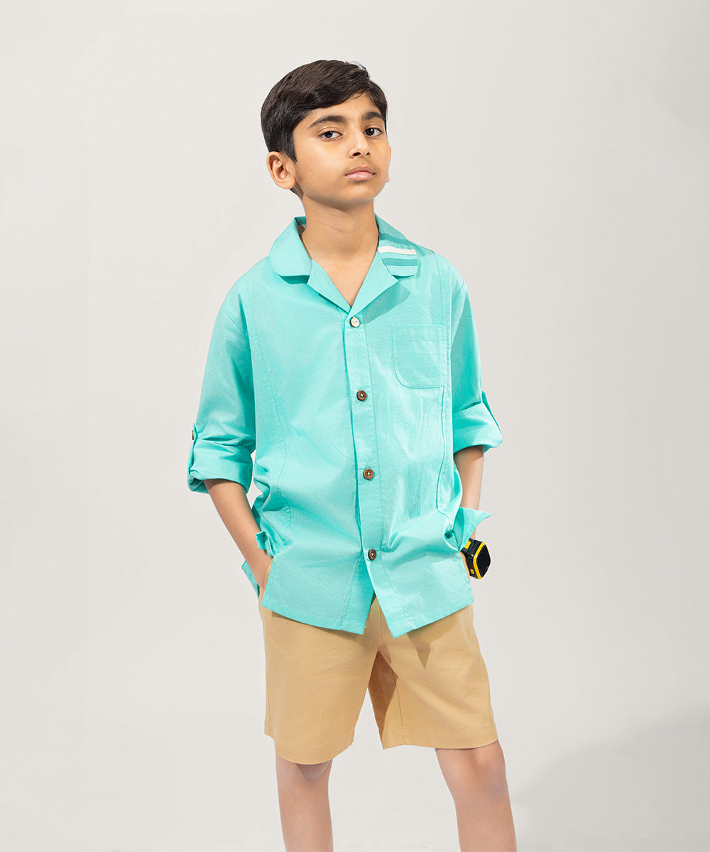 Metro Look Button-Up Boys Shirt - Blue Bird