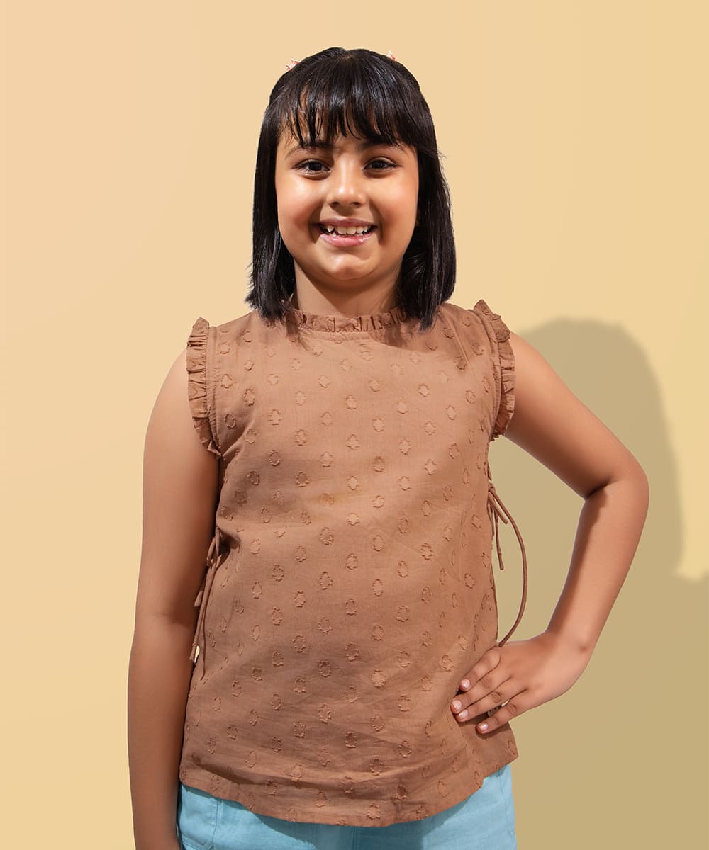 Blossom Breeze Sleeveless Girls Top - Mocha Mousse
