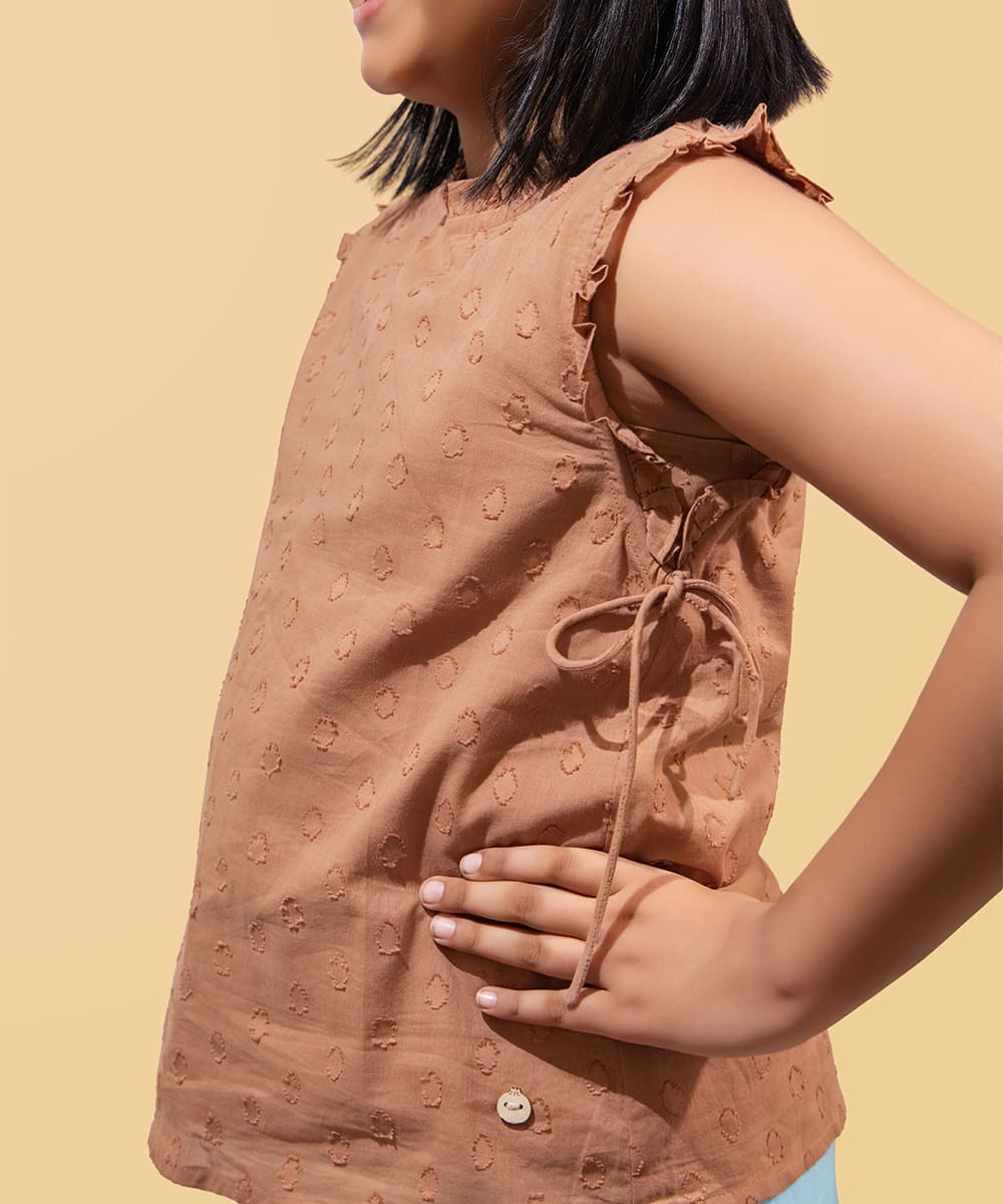 Blossom Breeze Sleeveless Girls Top - Mocha Mousse