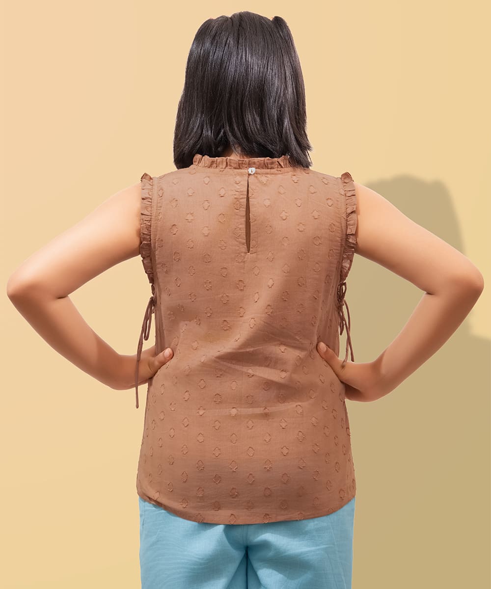 Blossom Breeze Sleeveless Girls Top - Mocha Mousse