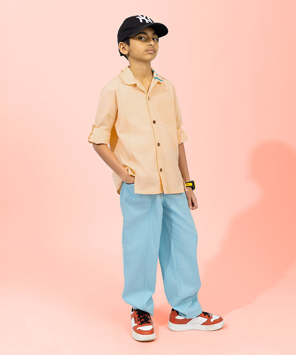 Metro Look Button-Up Boys Shirt - Pastel Peach
